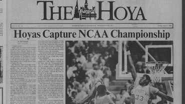 Cover of the Hoya showing Georgetown Men's Basketball winning the NCAA Championship in 1984